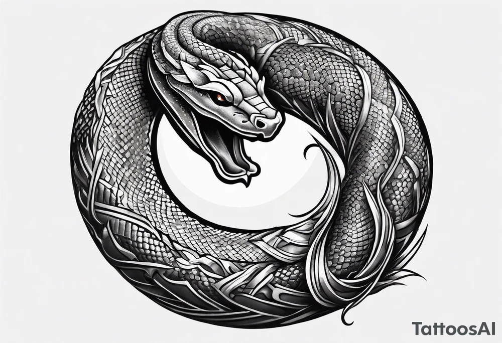 snake wrapped around a crescent moon, simple and elegant tattoo idea