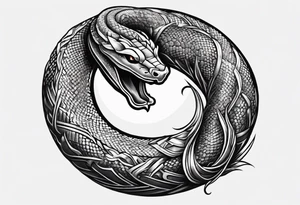 snake wrapped around a crescent moon, simple and elegant tattoo idea