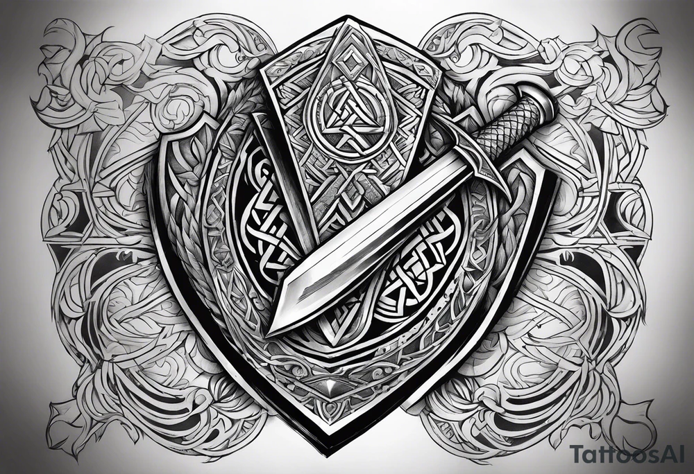 Valhalla sword shield axe Valknut tattoo idea