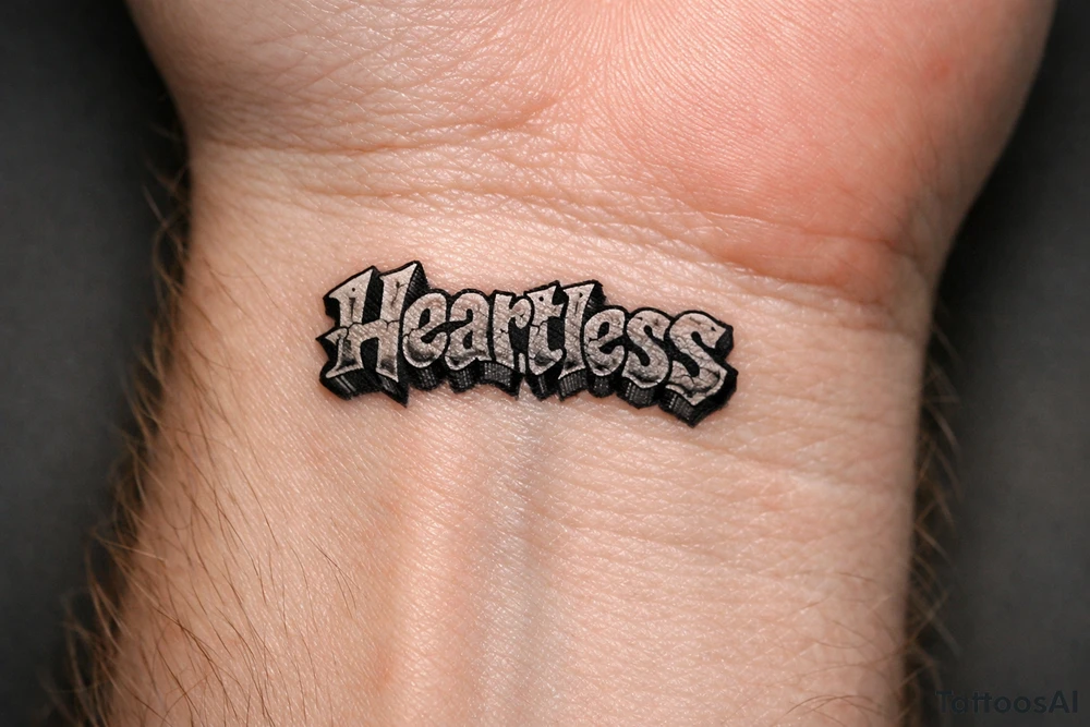 show me a tattoo of heartless with bubble letters tattoo idea