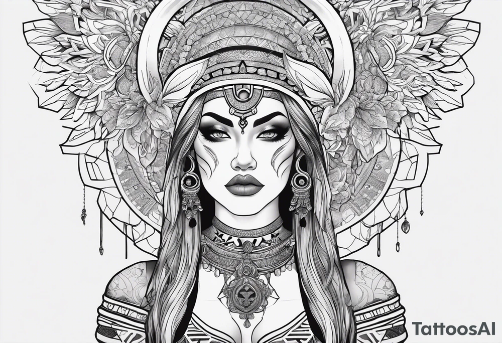 kali ma, alien goddess, valkrye, aries, pirate, divine feminine, zenza resonance, pachamama, lotus azul, blank panther, eagle, skull, 5D, nueva gaya, dna 12, left side chest tatoo tattoo idea