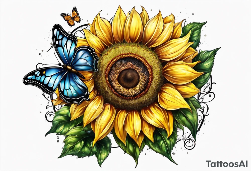 Sunflower with butterflies tattoo idea