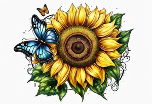 Sunflower with butterflies tattoo idea