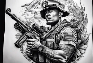 A tattoo of marine and guns tattoo idea