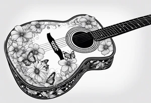 Whole electric acoustic Guitar with flowers growing off the side, butterflies tattoo idea