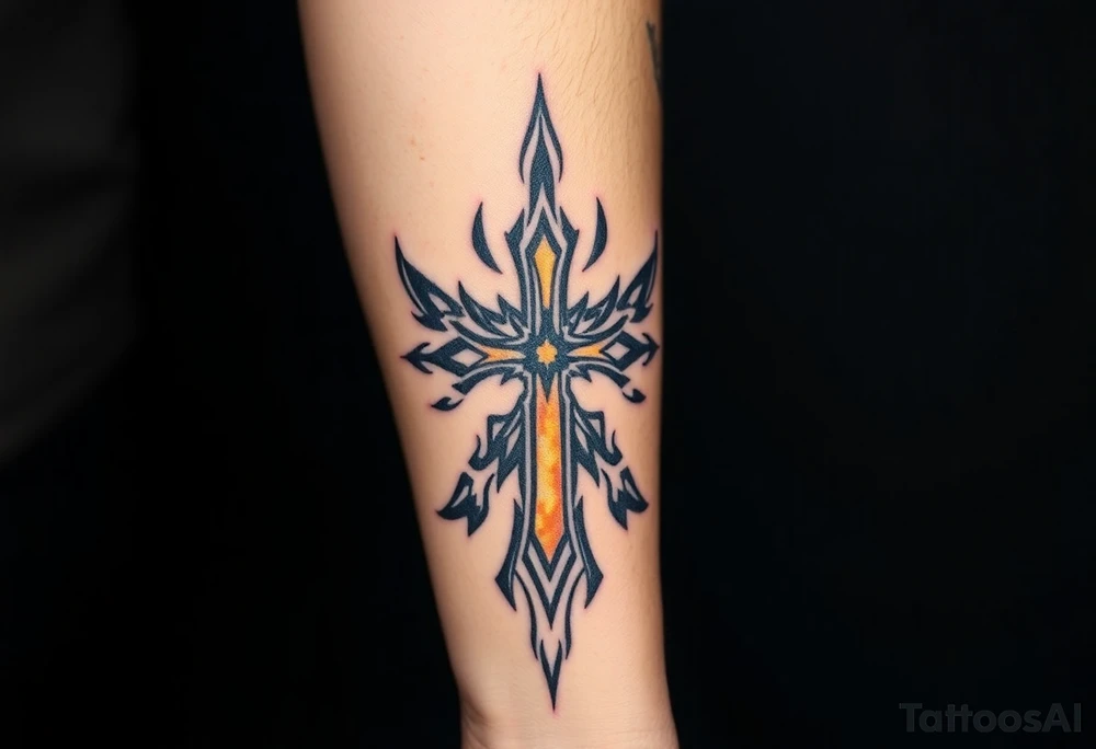 Campfire with cross include the great outdoors and night sky make sure cross doesn't look like it is on fire tattoo idea