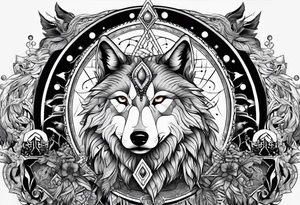 A turkish mhytologic shamanism with wolf and their gods symbol tattoo idea