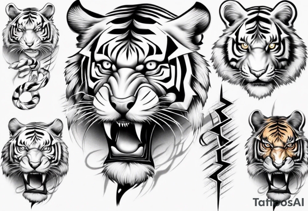 Tiger sleeve tattoo with lightning tattoo idea
