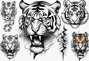 Tiger sleeve tattoo with lightning tattoo idea
