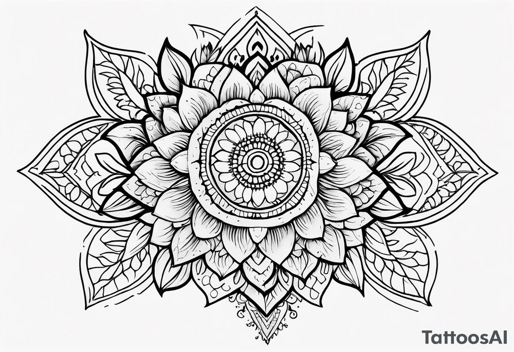 Ripped skin cheetah print with sunflower clusters and mandala tattoo idea