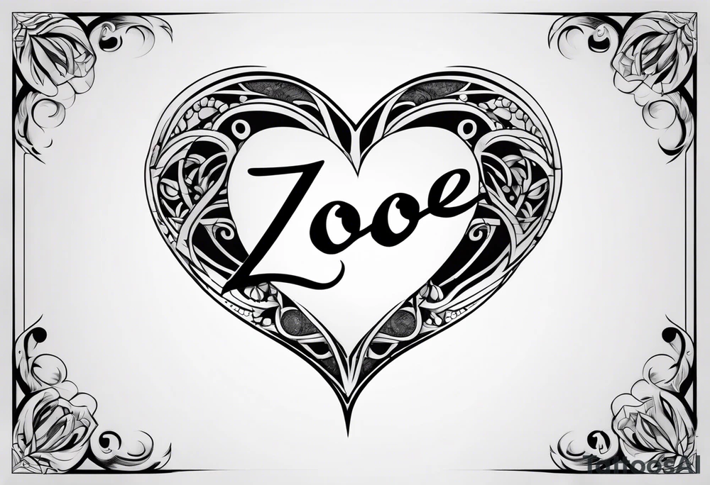 Zoe name written within a heart tattoo idea