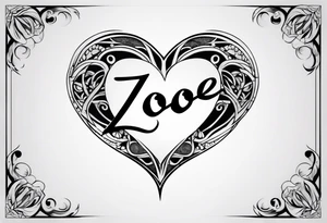 Zoe name written within a heart tattoo idea