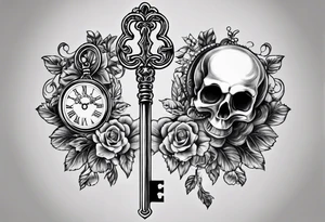 couple tattoo of a skeleton key with 2016 on it. the key should look it unlocks her matching locket with 1999 on it. tattoo idea