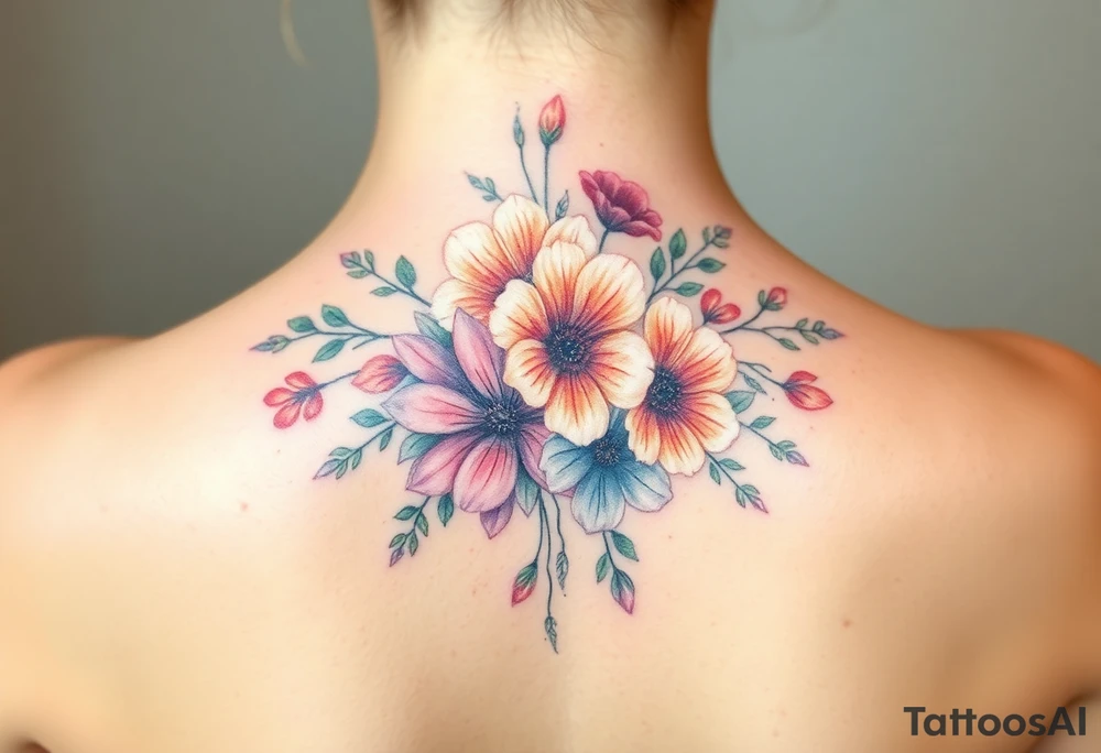 Looking for a cover-up tattoo with birthday month Bouquet of flowers pastel colors for months September, January, June, May, and July. tattoo idea