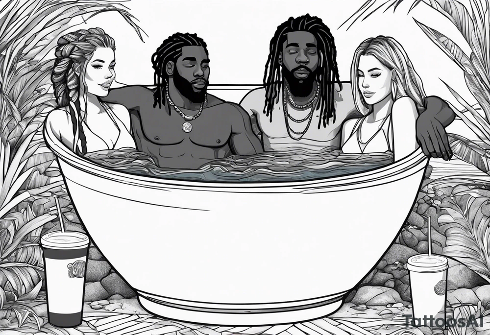 Black guy with dreads inside a foam cup like it’s a jacuzzi with two white girls with the words “Goodvibes in my cup” tattoo idea