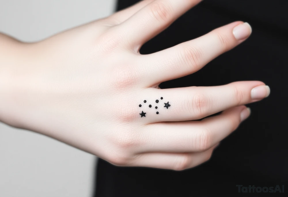 Can you design a few options for a meaningful minimal tattoo with dots, lines or stars that represents my kids? Three are living and two are deceased and I want something that represents that difference by having solid and hollow elements. Put on fingers tattoo idea