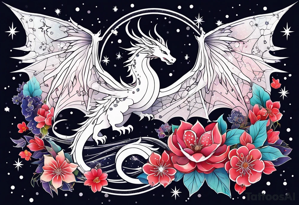 Constellation, wing , snow , cross , dragon female japan kawaii , flower tattoo idea