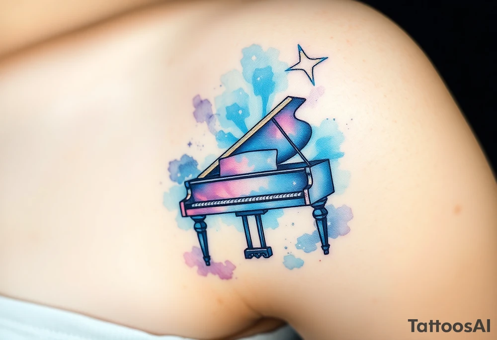 dreamy grand piano under the star tattoo idea