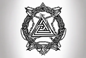 Valhalla sword shield dragon axe barbed wire chains valknut fire tattoo idea