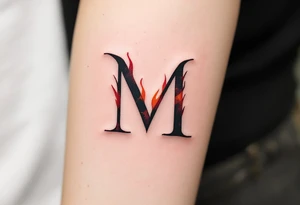A flame-tipped "M" in gradient red to black, suggesting intensity and strength. tattoo idea