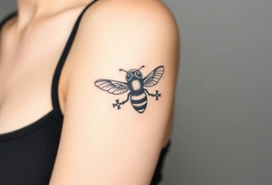 bee with a pilots hat flying next to a jet plane tattoo idea