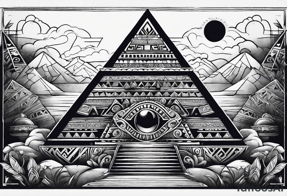 Aztec princess pyramid solar eclipse ollin symbol tattoo idea
