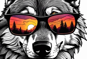 Badass wolf wearing sunglasses
Dark woods
Mountain peaks
Sunset tattoo idea