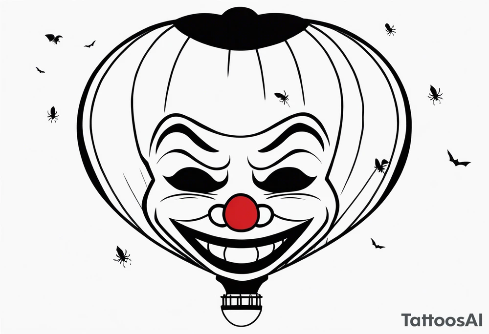 penny wise  the clown 
face on a floating balloon with spiders crawling on the balloon and bats flying around "We All Float" in background tattoo idea