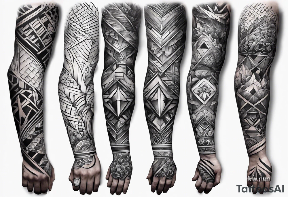 A full sleeve for the forearm with a geometric design tattoo idea