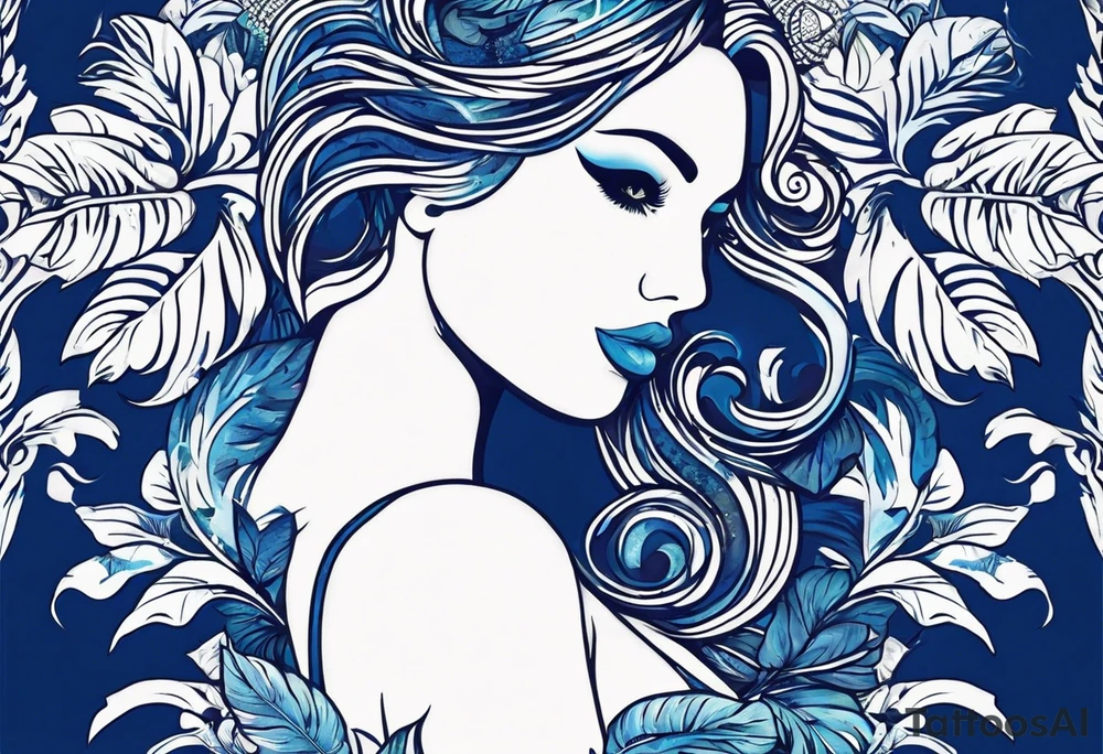 Monstera Ableger blau, orientalische fliesen tattoo idea