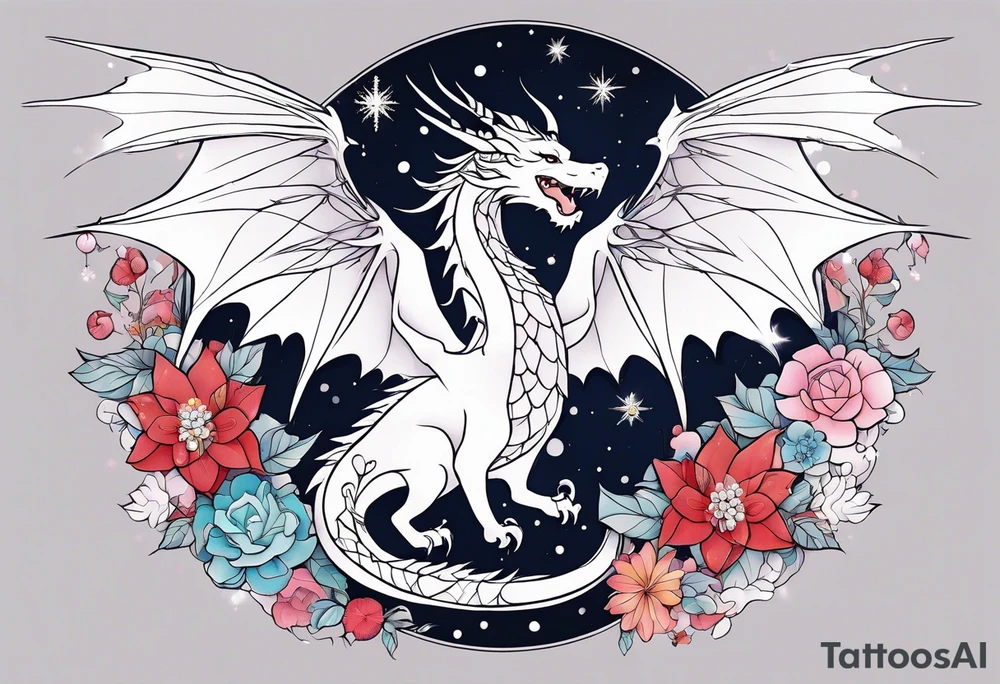 Constellation, wing , snow , cross , dragon female japan kawaii , flower tattoo idea