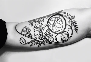 Sleeve tattoo. Vines wrapping around the arm. Flowers and a sun. tattoo idea