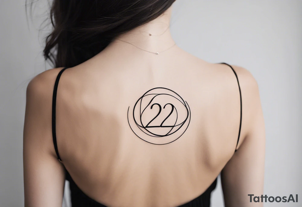 Minimalist tattoo design with ultra-thin lines, focused on the number 22, symbolizing love and the deep connection with my partner, who is the love of my life. The design should convey elegance and simplicity, with a symbolic touch suggesting unity, such as two parallel lines or elements representing balance and eternal love. I prefer a clean, modern style in black ink, suitable for a discreet location like the forearm or wrist tattoo idea