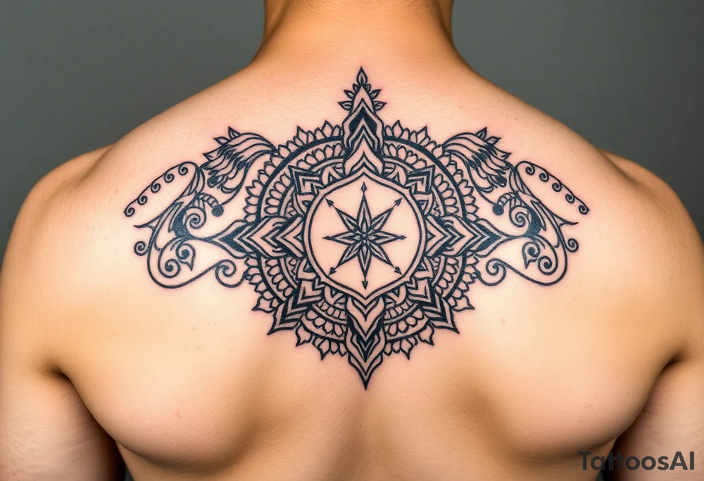 "Tibetan thangka tattoo. Geometric patterns, black/red ink." tattoo idea