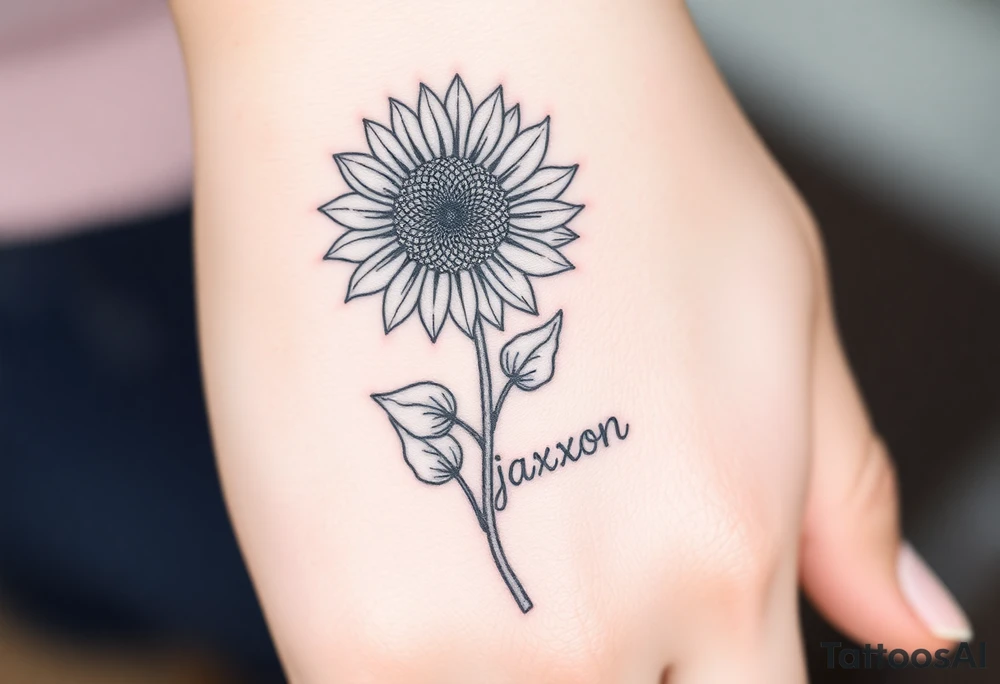 a sunflower and stem with the name jaxxon tattoo idea