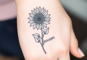 a sunflower and stem with the name jaxxon tattoo idea