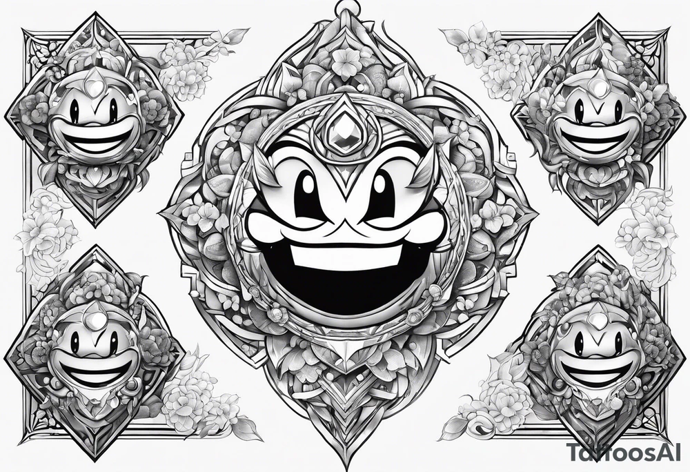 kirby smiling inside a long shinning crystal tattoo idea