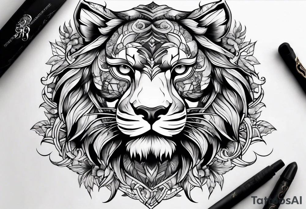 A beast made by owl, tiger and lion tattoo idea