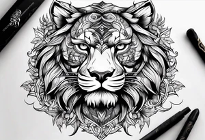 A beast made by owl, tiger and lion tattoo idea