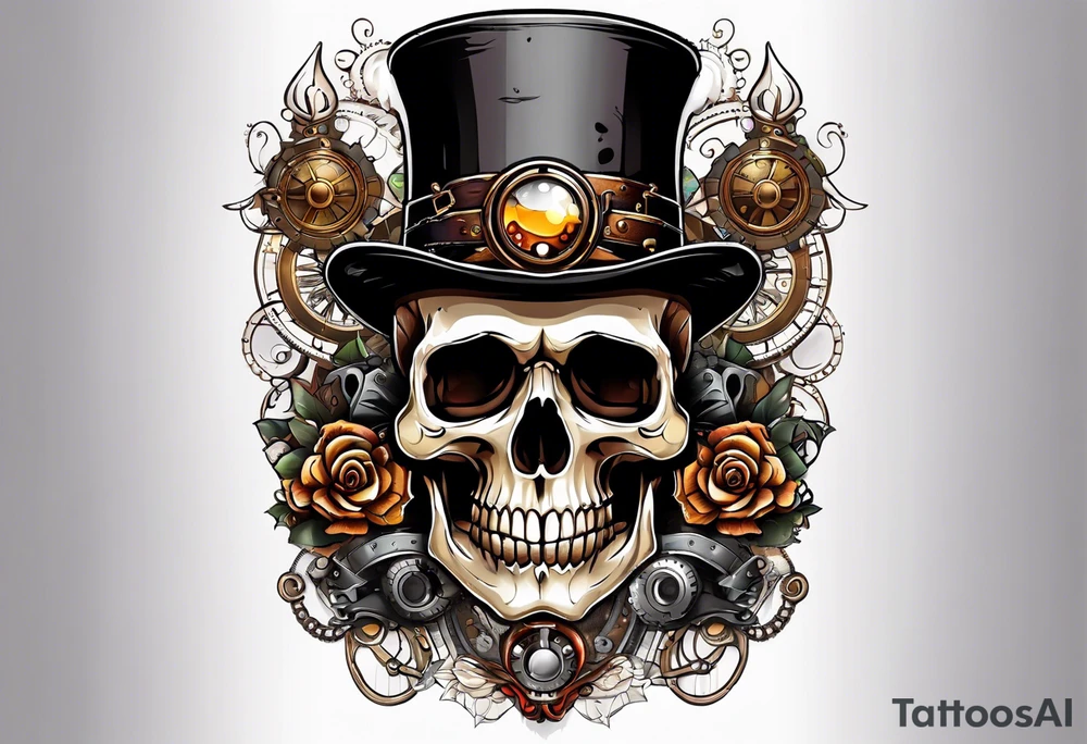 Steampunk skull tattoo idea