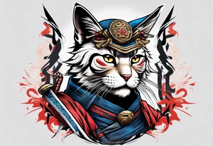 Samurai cat in fighting stance tattoo idea