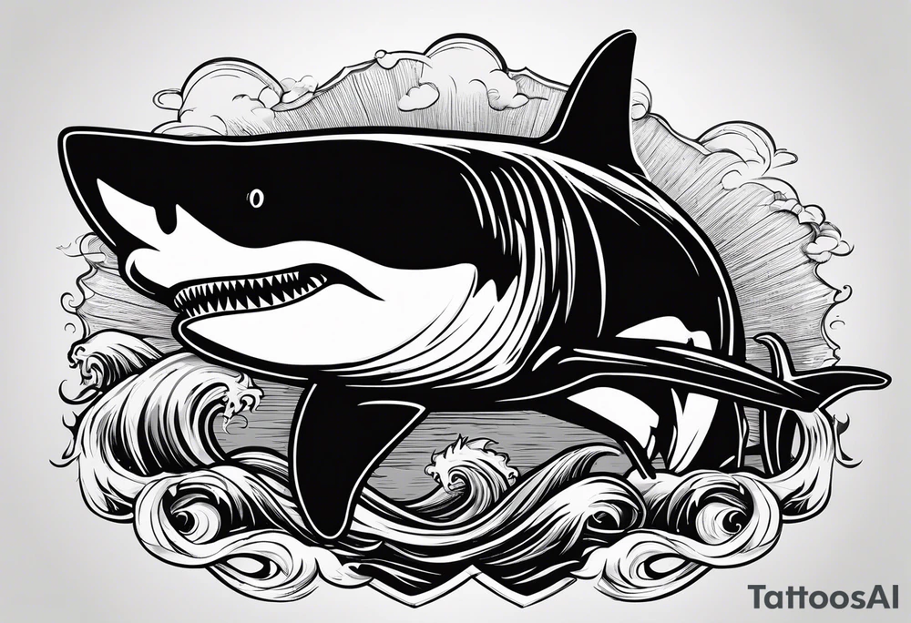 i wanted to have the megalodon ni text vertically with the shark and the water wrapping around the text tattoo idea