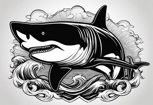 i wanted to have the megalodon ni text vertically with the shark and the water wrapping around the text tattoo idea