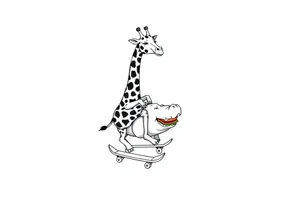 Majestic giraffe riding a skateboard and eating a hippo sandwich tattoo idea