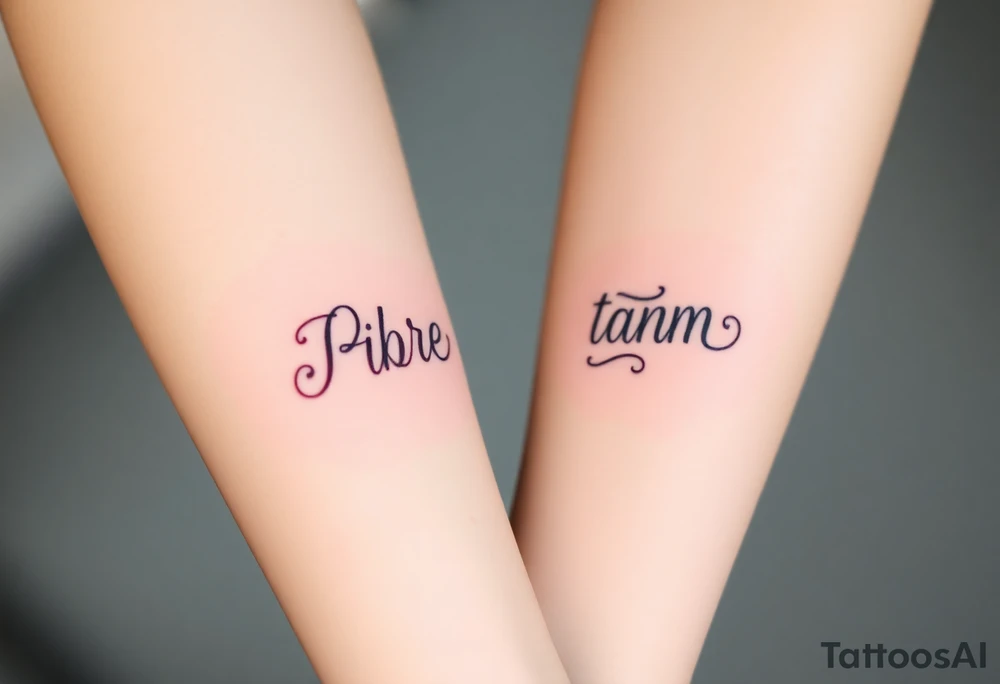 Bright colored ambigram words tattoo idea