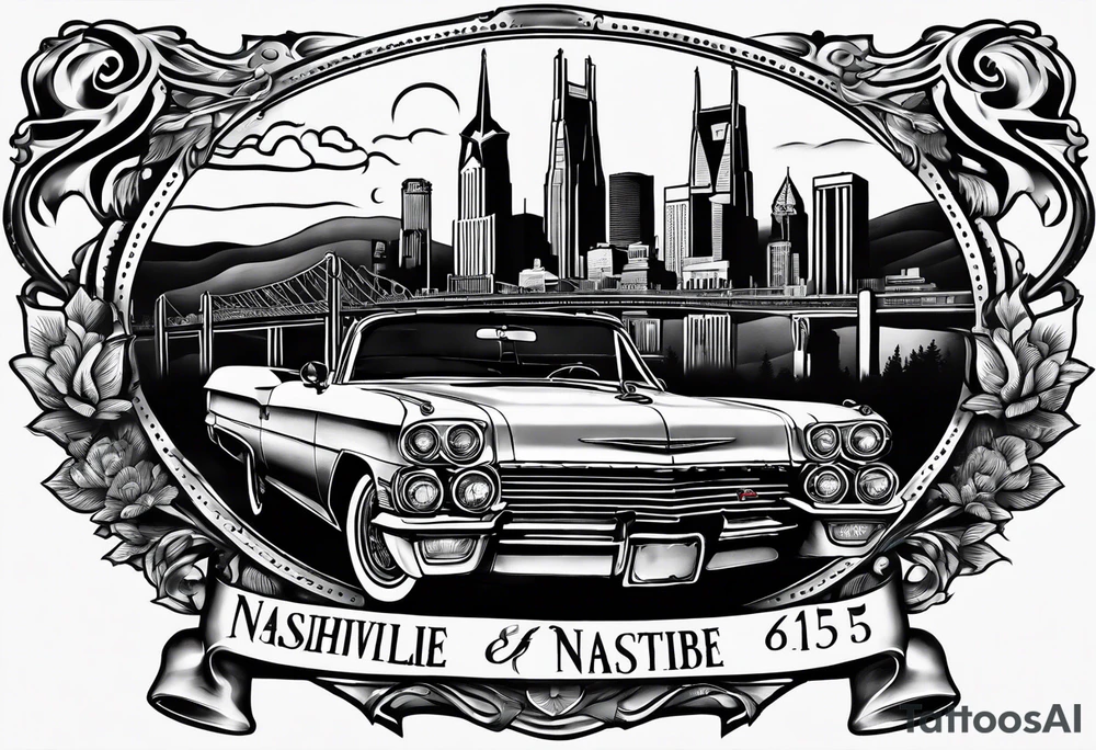 Number 615 with nashville skyline inside tattoo idea