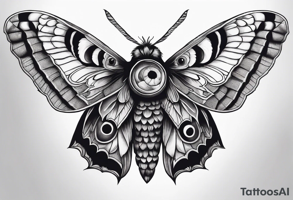 Dead head moth with long wings and owl eyes tattoo idea