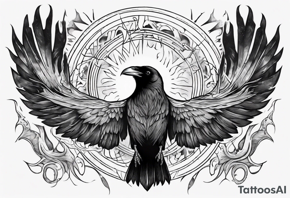 Cunning Raven flying towards the Sun. Mystic. tattoo idea