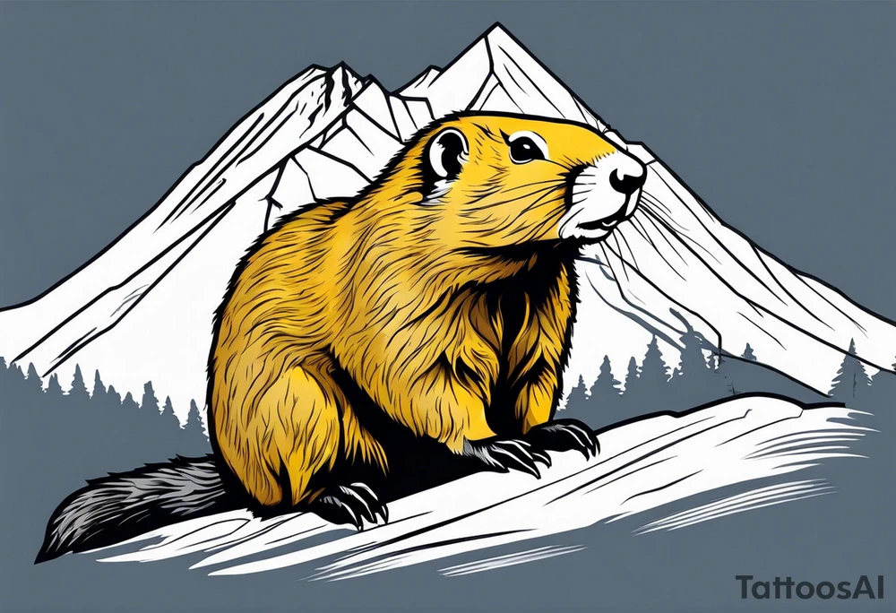 yellow bellied marmot with mountain in the background tattoo idea