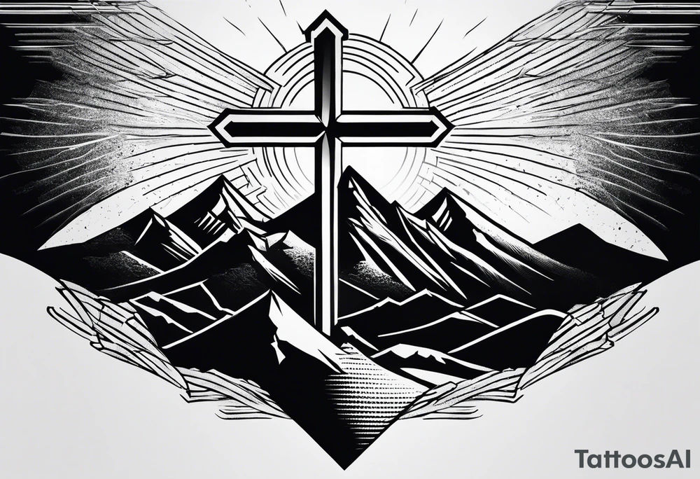 Cross on top if a mountain tattoo idea